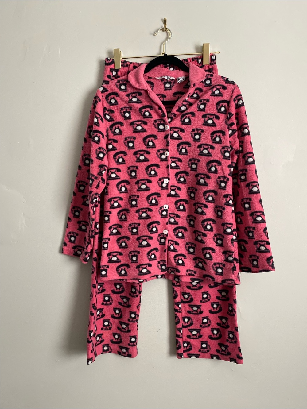 Hotel Spa Fleece Pajama Set Md Retro Rotary Telephone Cozy Whimsical Kitsch Y2K